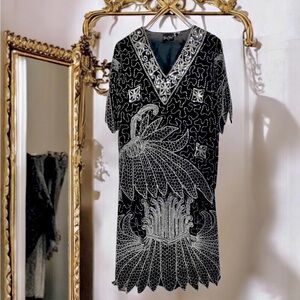 Tan-Chho Vintage Silk Beaded Sequined Deco Skirt Top